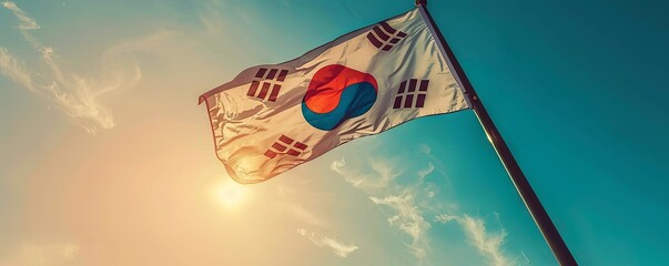 South Korea flag waving against a clear sky