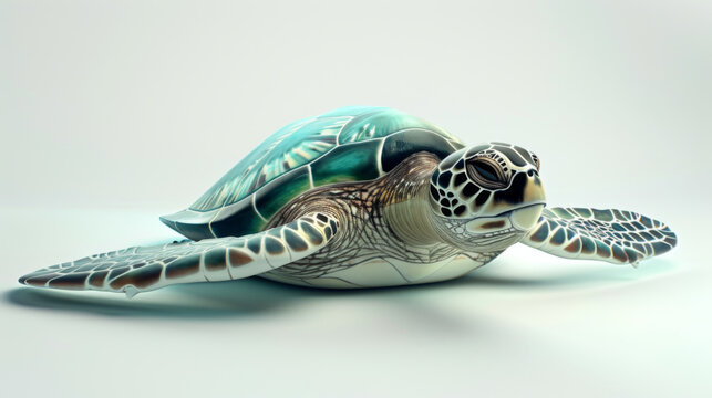 A highly detailed and realistic model of a green sea turtle, showcasing intricate shell patterns and lifelike textures.