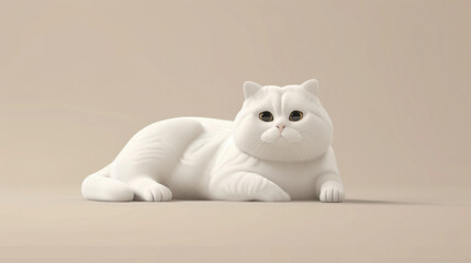 Obraz premium A serene image of a white cat resting on a beige background, capturing its calm and peaceful demeanor.