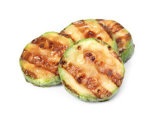 Slices of delicious grilled zucchini isolated on white