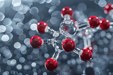 Detailed close up of pfas chemical molecule in 3d structure for scientific analysis, pollution and health risks symbol, banner