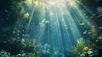 Obraz premium Beautiful underwater scenery with various types of fish and coral reefs Generative AI