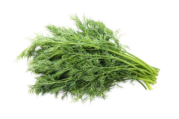 Fresh green dill branches isolated on white, above view