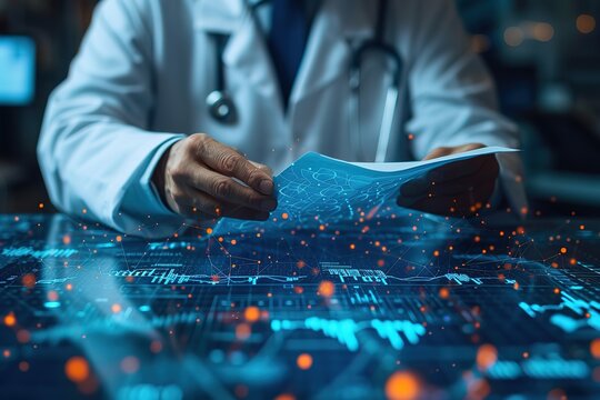 Healthcare business graph data and growth, Medical examination and doctor analyzing medical report on network connection on virtual screen Healthcare investment and financial