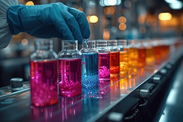 Lab technician checking material by creating chemical reaction with reagents