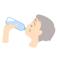 熱中症予防に水分補給する高齢の女性