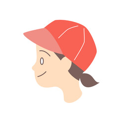 赤い紅白帽を被る女児