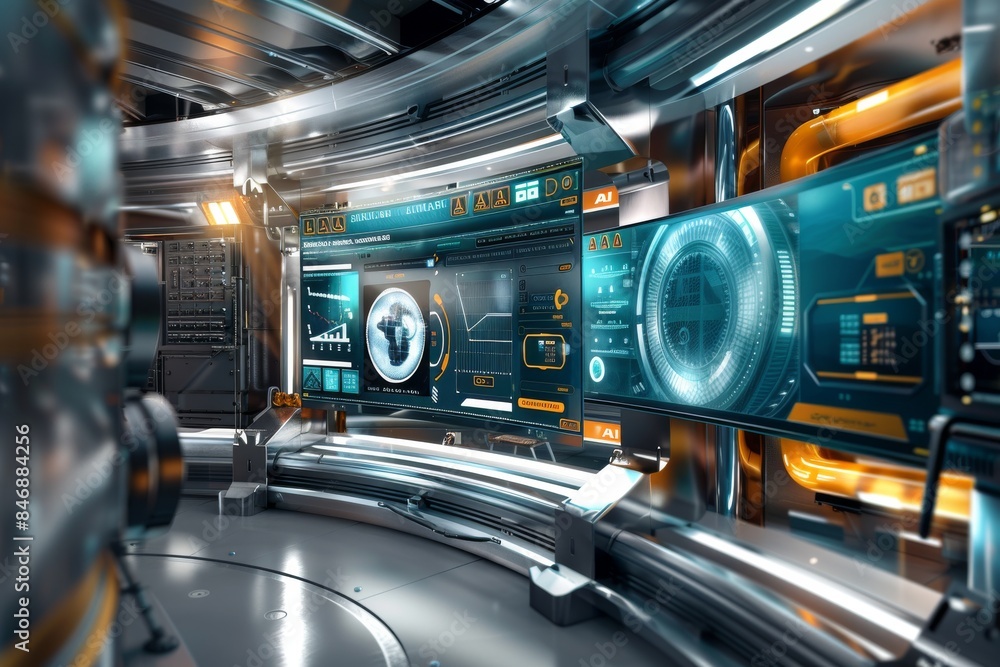 Aufkleber ai core in a high tech lab with holographic displays and vibrant neon lights symbolizing advanced te