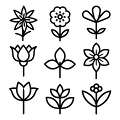 Simple Line Art of Flower Icons Collection vector illustration