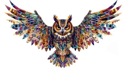 Estores personalizados com sua foto Capture the mystique of the owl with a dynamic stock photo showcasing a colorful mandala rendition of this majestic bird, set against a clean white backdrop for maximum visual impact. 