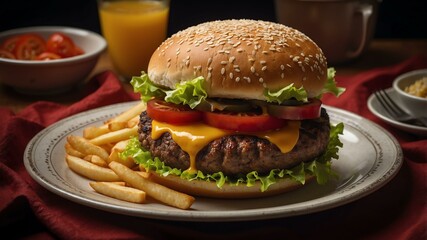 classic cheeseburger in beautiful plate