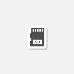 SD memory card flat icon sticker isolated on gray background