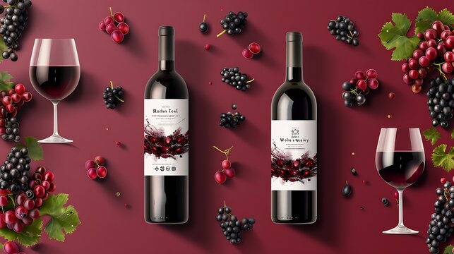 Collection of templates with wine designs Illustration with background wine stains glass bottle grapes Brochure poster invitation card promotion banner menu list cover Vector : Generative AI