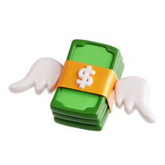 money fly dollar cash with wings for financial freedom and Investment 3d icon illustration render design
