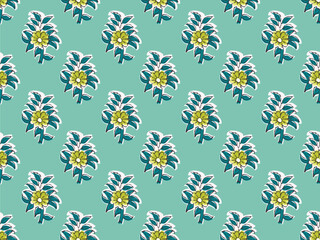 SPRIG FLORAL BLOCK PRINT SEAMLESS PATTERN VECTOR ILLUSTRATION