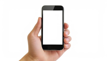 hand holding smartphone with blank screen