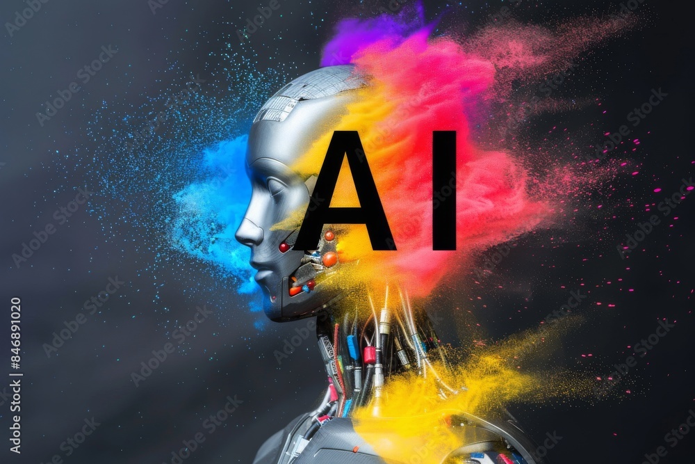 Aufkleber ai symbol with vibrant colors and digital patterns symbolizing advanced technology and innovation in