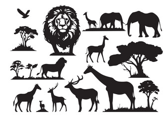 Animals Silhouette in Wildlife - Vector Illustration