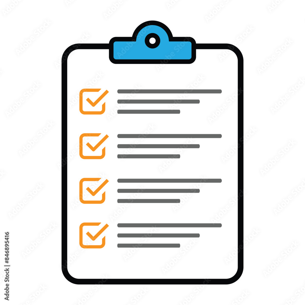 Poster checklist icon with clipboard. check list line icon with clip board form and survey checklist. vecto