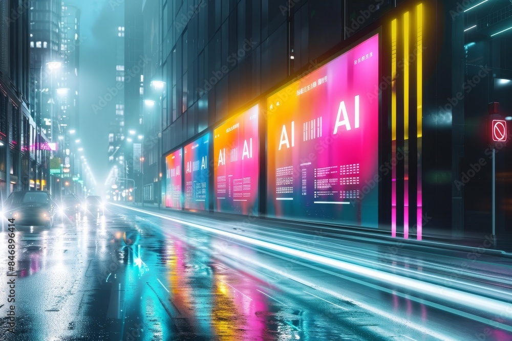 Poster futuristic ai face with vibrant colors and intricate patterns symbolizing advanced technology and di