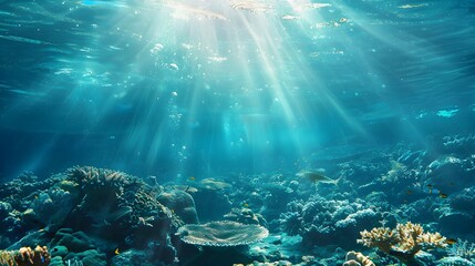 Fototapeta premium Beautiful underwater scenery with various types of fish and coral reefs Generative AI