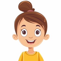 Fototapeta premium Happy Cartoon Girl Smiling With Hair In Bun Illustration