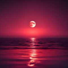 Free Reflection of moon on ocean red sky