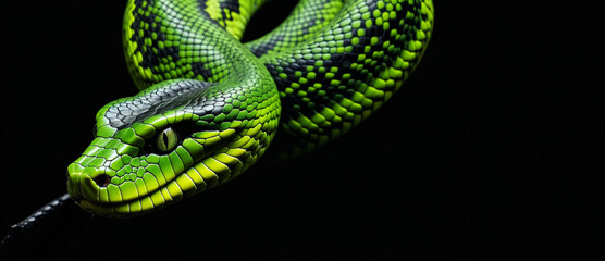 Obraz premium green boa constrictor snake on black background