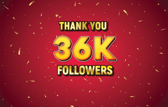 Golden 36K isolated on red background with golden confetti, Thank you followers peoples, 36K online social group,37K

