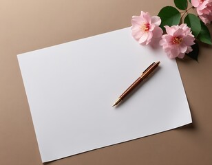 Thanks card, birthday card, Greeting card, invitation card Concept template. Empty white paper with sakura flower beside the paper