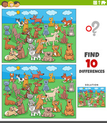 differences activity with cartoon dogs and cats characters