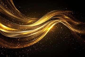elegant golden swirl and particles on black background luxury abstract design template