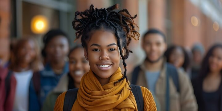 Diverse group of black students celebrating Black History Month at HBCU. Concept Black History Month, HBCU, Students, Celebration, Diversity