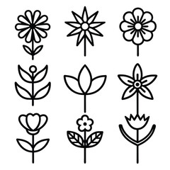 Simple Line Art of Flower Icons Collection vector illustration