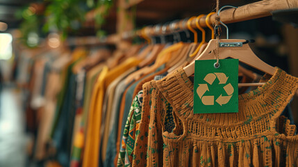 Naklejka premium Sustainable Fashion Showcase Eco-Friendly Clothing with Recycle Tags.
