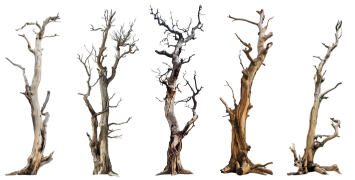 Dead trees collection isolated on transparent or white background