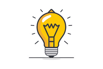 A bright yellow light bulb icon glowing with light rays, symbolizing creativity, innovation, and new ideas.