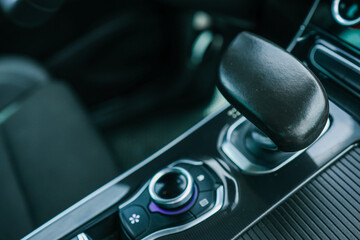 automatic transmission shift selector in the car interior. Closeup a manual shift of modern car...
