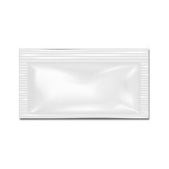 Blank white four side seal sachet packet. Vector mockup. Plastic pouch individual package for cosmetic, medical, food product. Mock-up. Template for design