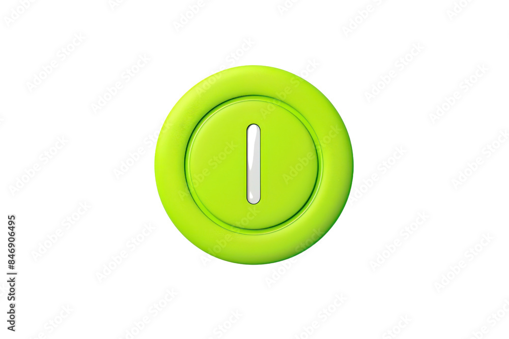 Poster close-up of a bright green button with a sleek and modern design, isolated on a transparent backgrou