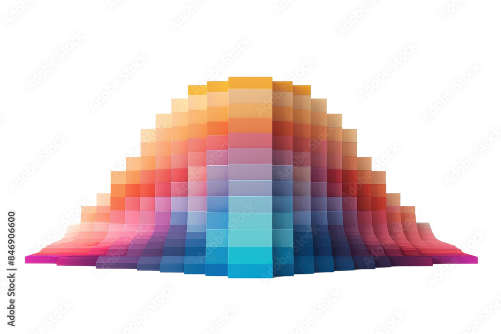 Poster colorful 3d abstract geometric structure, showcasing a spectrum gradient and pixelated design for mo