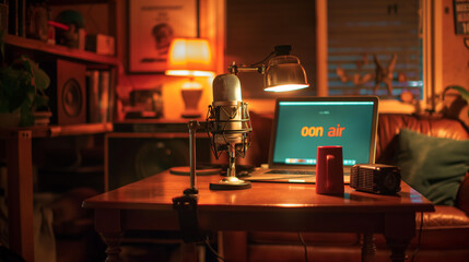 Laptop on table with lamp
