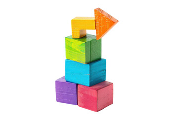 Obraz premium Colorful wooden blocks stacked in a creative, pyramid-like structure. Perfect for educational concepts, children's toys, and creativity.