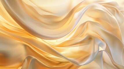 Fototapeta premium Abstract background of flowing golden silk fabric with smooth waves and soft lighting, creating a luxurious and elegant visual texture.