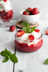 
Strawberry sweet dessert. on a wooden background. berry. dessert