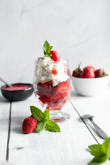 
Strawberry sweet dessert. on a wooden background. berry. dessert