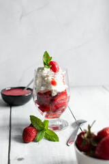 
Strawberry sweet dessert. on a wooden background. berry. dessert