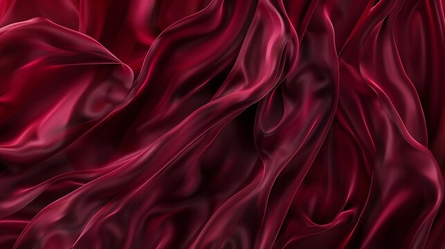 Dark red silk fabric Delicate crimson tissue texture rich ruby rose dress textile Luxurious pleated wine chiffon clothing burgundy 3d abstract waves vampire carmine background : Generative AI