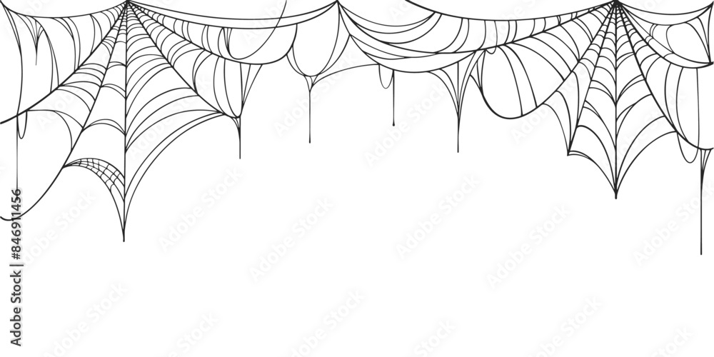 Sticker spider web halloween background border design with copy space on white background, vector illustrati