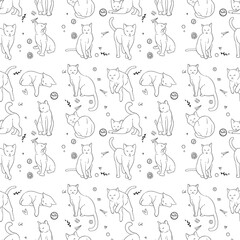 a pattern of line cats and text